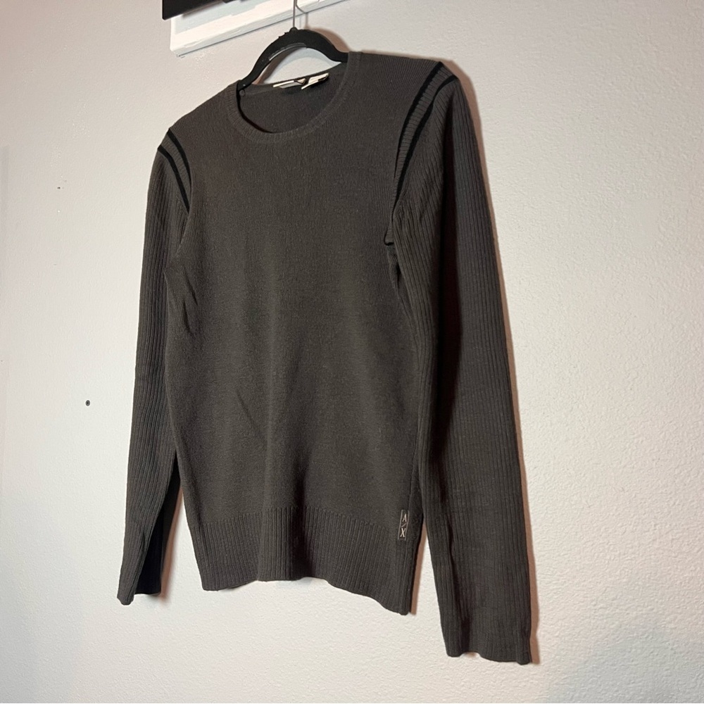 Armani Exchange Crewneck Sweater Mens Size Small Merino Wool Gray Ribbed